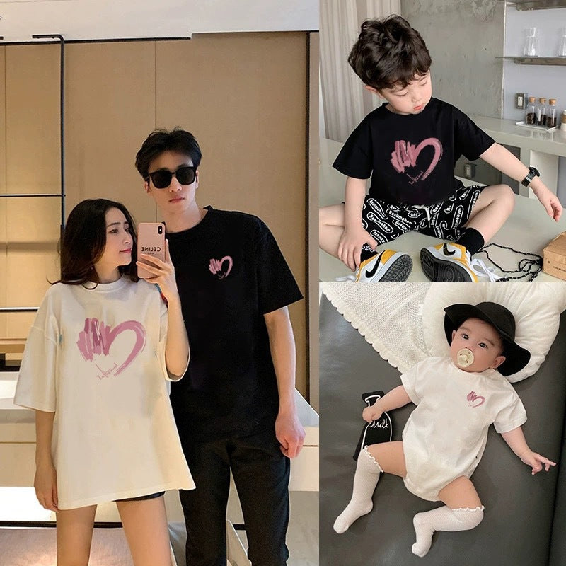 Style Summer Short Sleeve Clothing Family Pack Trendy Love Class Parent-child Outfit