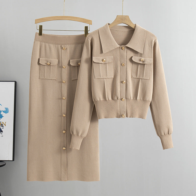 Women's Style Slim Fit Knitting Collar Package Hip Suits