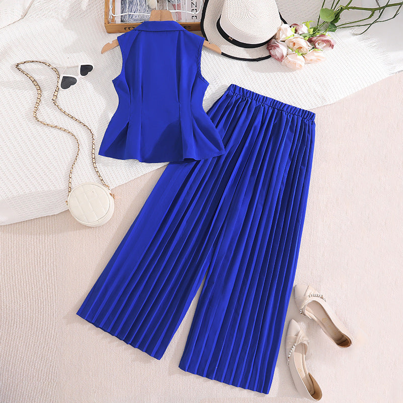 Summer Simple Lapel Sleeveless Top Casual Pleated Trousers Children's Suit