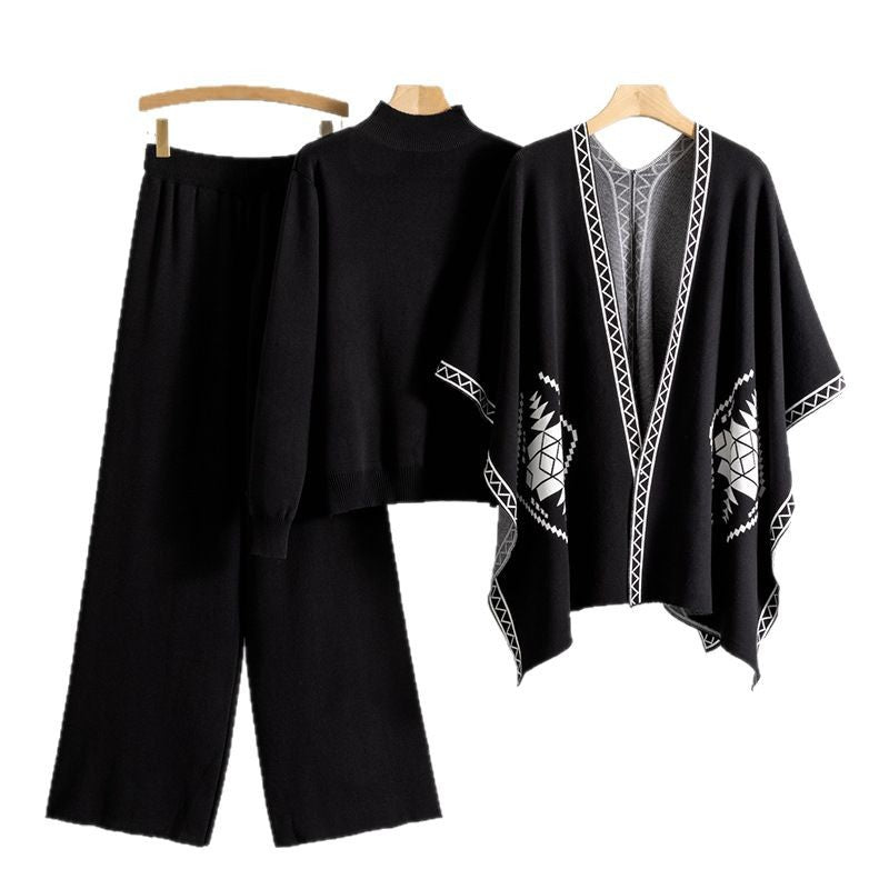 Women's Loose Temperament Comfortable Shawl Cape Wide Leg Pants