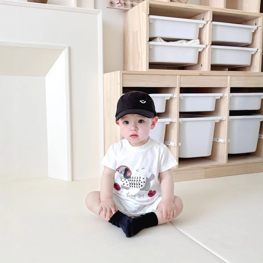 Children's Romper T-shirt Cartoon Printed Fashion Shorts Jumpsuit, Climbing Suit