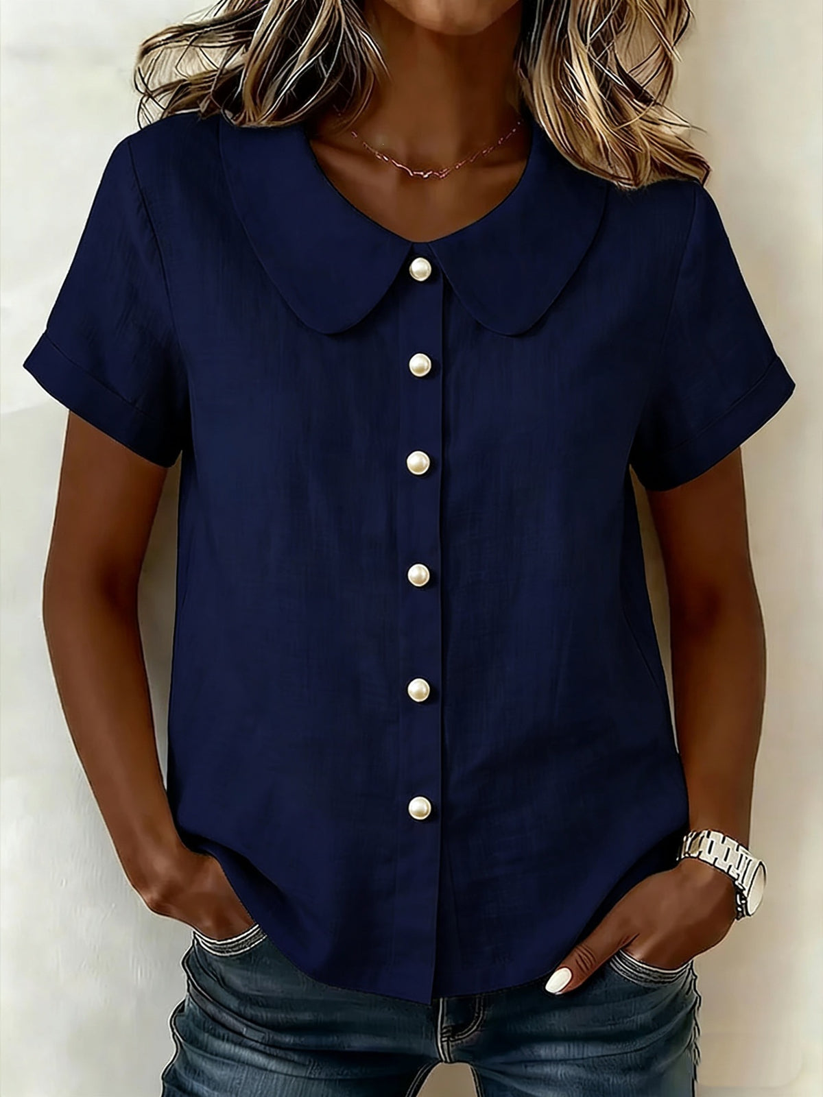 Women's Summer Solid Color Sleeve Casual Loose Blouse