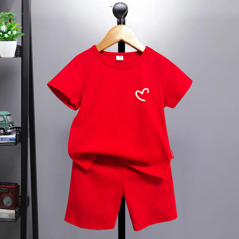 Children's Year's Day Costume Red Short-sleeved Siblings Clothes Children's Suit