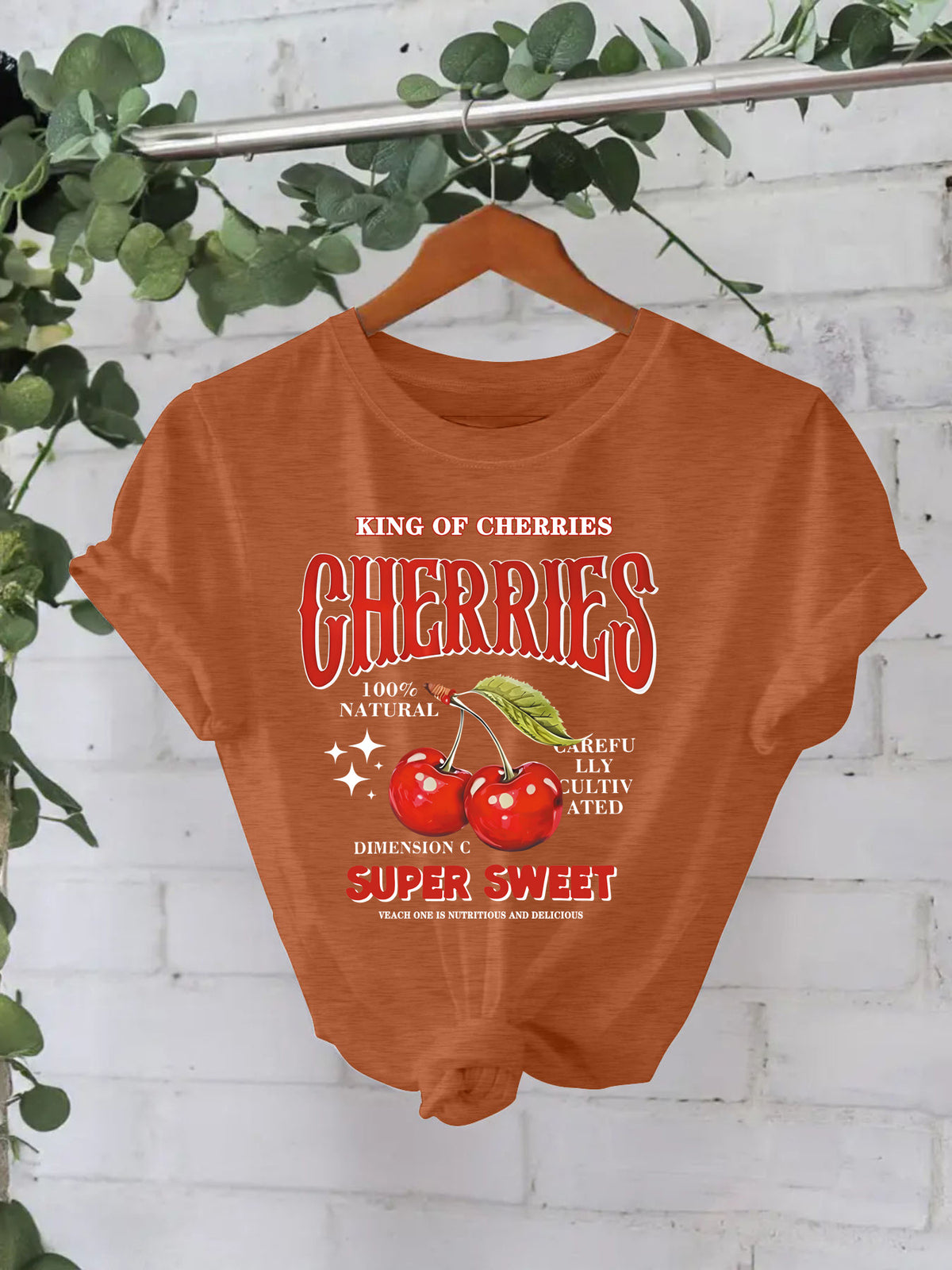 Cherry Fruit Printed Sleeve Loose Fashion Women's T-shirt