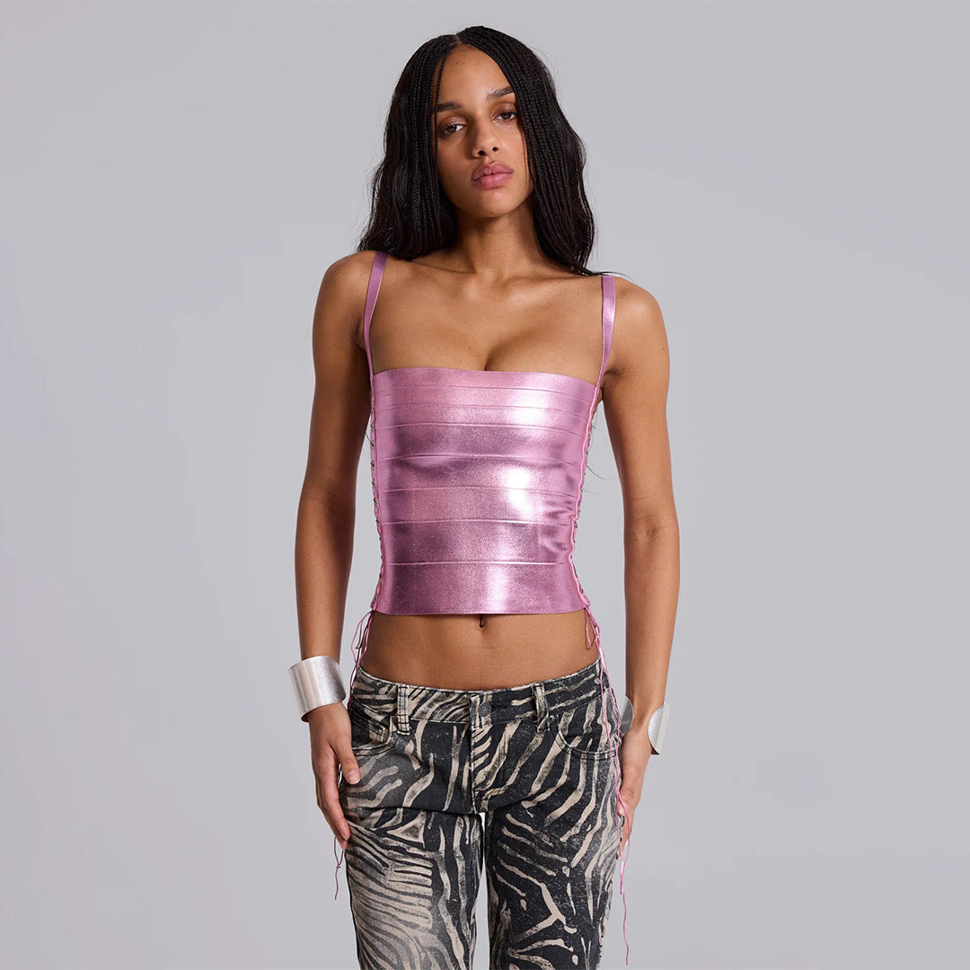 Sexy Hot Style Slim Fit Skinny Gilding Square Collar Bandage Shorts
