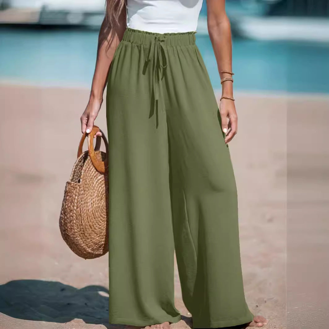 Women's Wide Leg Leisure Loose Drawstring Fashionable Casual Pants