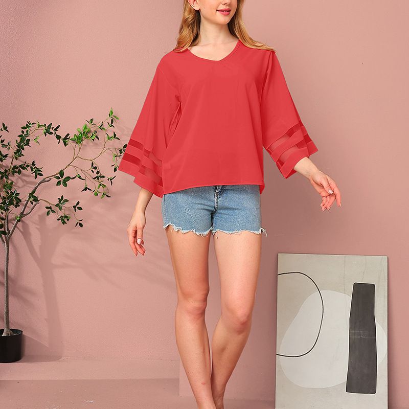 Women's Loose Mesh Stitching Sweet Fresh Style Lace Shirt, Chiffon Shirt