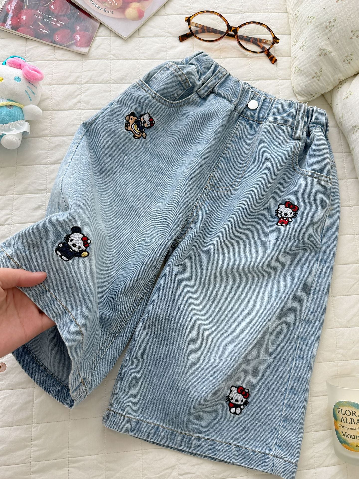 Summer Denim Thin Fashionable Embroidery Outer Shorts Children's Pants
