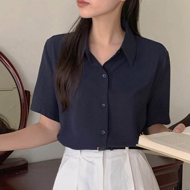 Women's Chiffon Shirt Summer Style Loose Short-sleeved Blouse