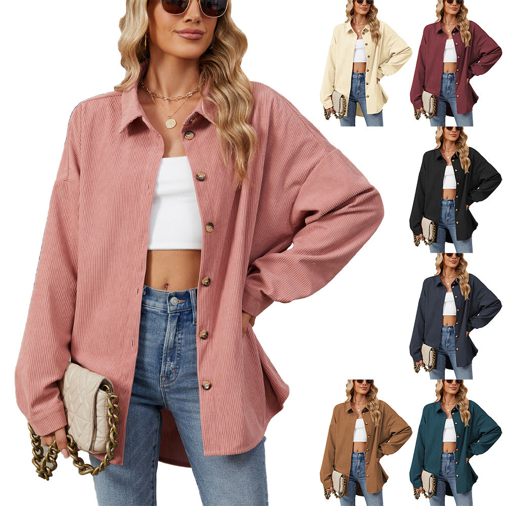 Women's Solid Color Polo Collar Button Long Coats