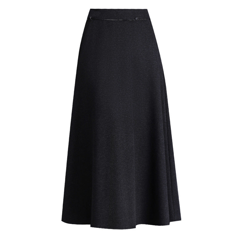 Women's Woolen Thick Winter Dress Mid-length High Waist A- Line Slimming Skirt