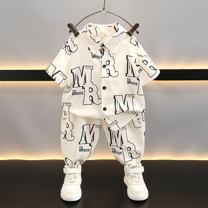 Children's Boy's Summer Blouse Pu Foreign Style Short-sleeved Trousers Clothing Children's Suit