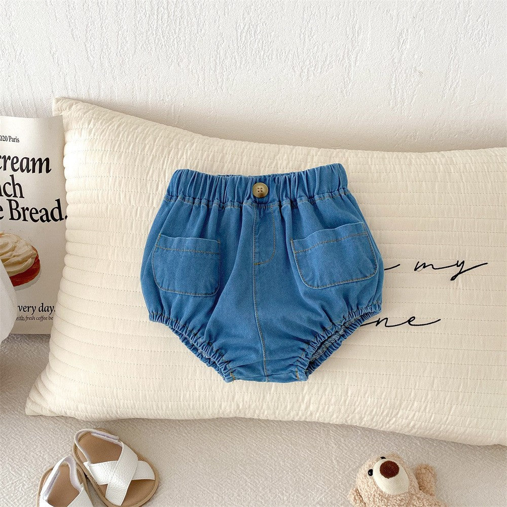 Children's Summer Korean Style Denim Shorts Male Female Front Pocket Large Children's Pants