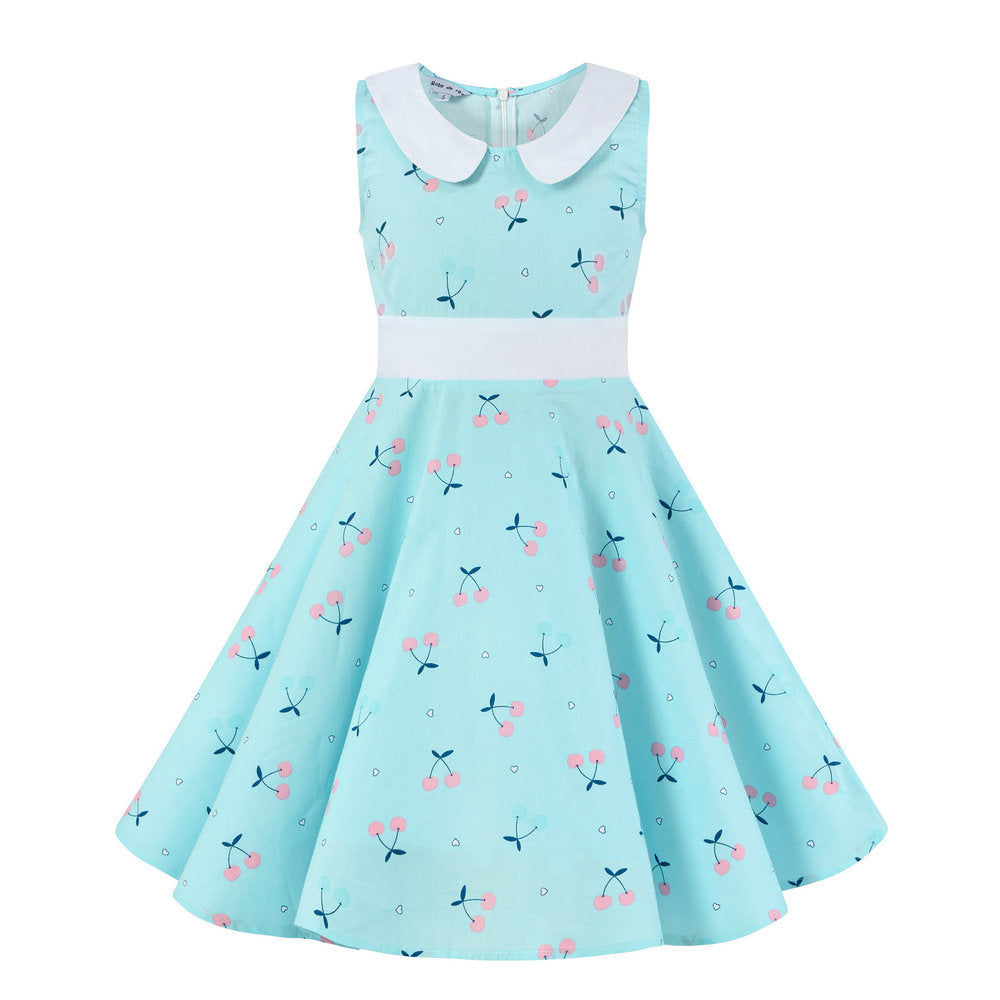 Retro Polka Dot Doll Collar Cinched Sleeveless Daily Children's Dress