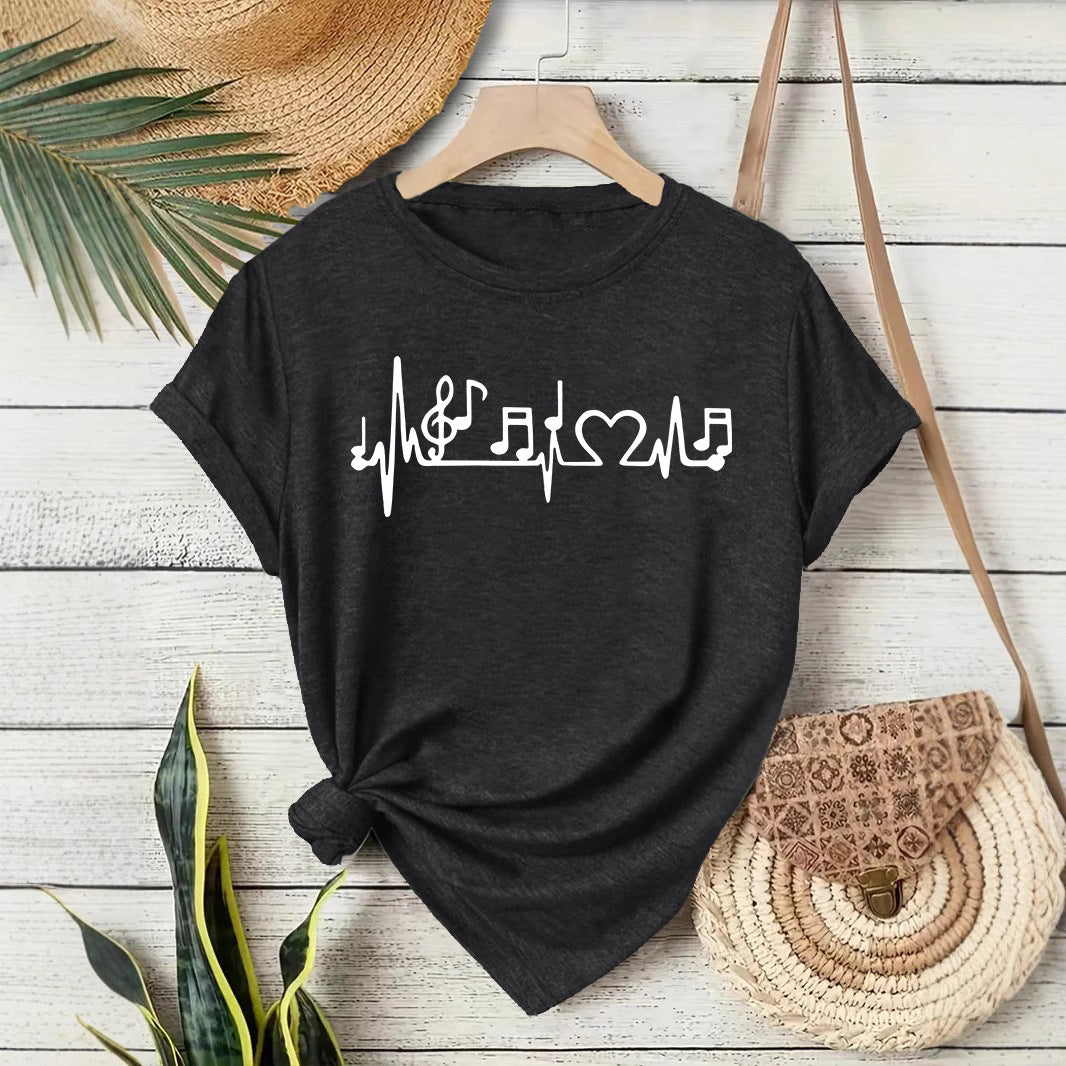 Women's Cute Printed Short-sleeved Note Fashion Women's T-shirt