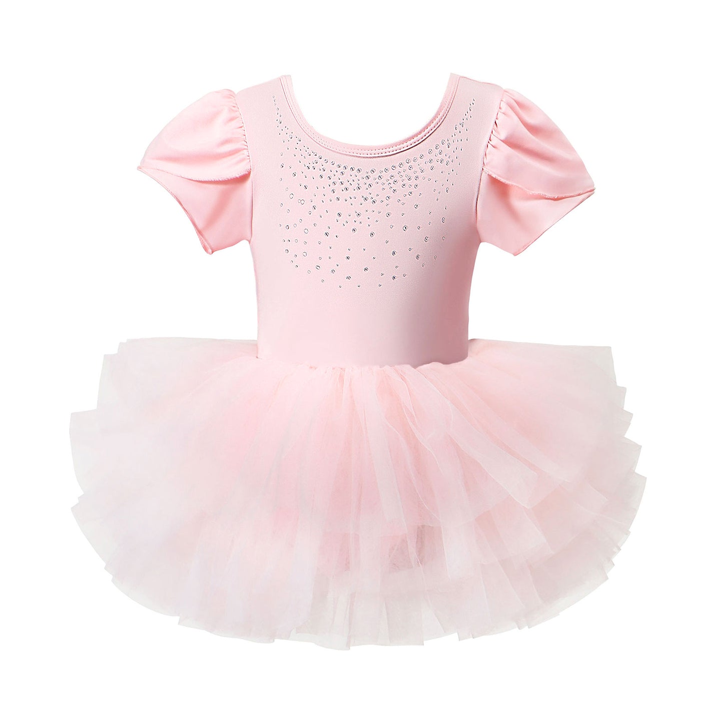 Children's Dance Fungus Short Sleeve Hot Drilling Back Cross Tulle Skirt Children's Dress