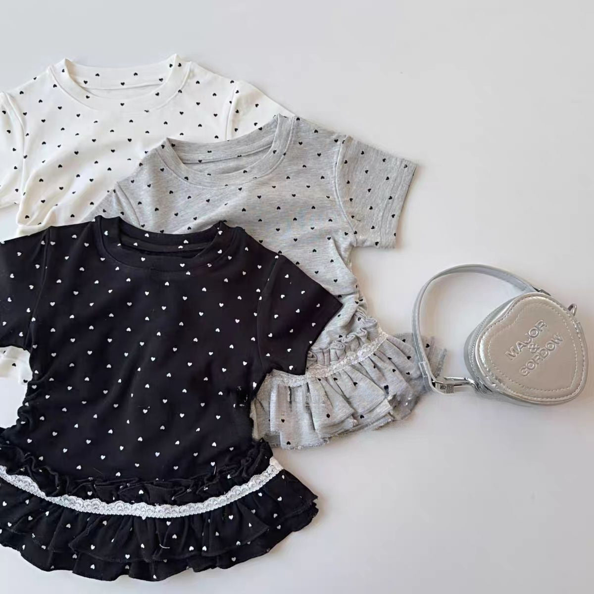 Children's Korean Short-sleeved Fashionable Lace Wooden Ear Children's T-shirt