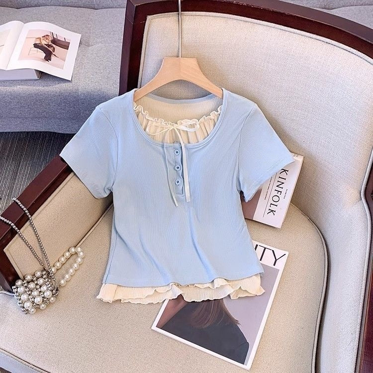 Small Teen Summer Shoulder Elegant Classic Style Children's T-shirt