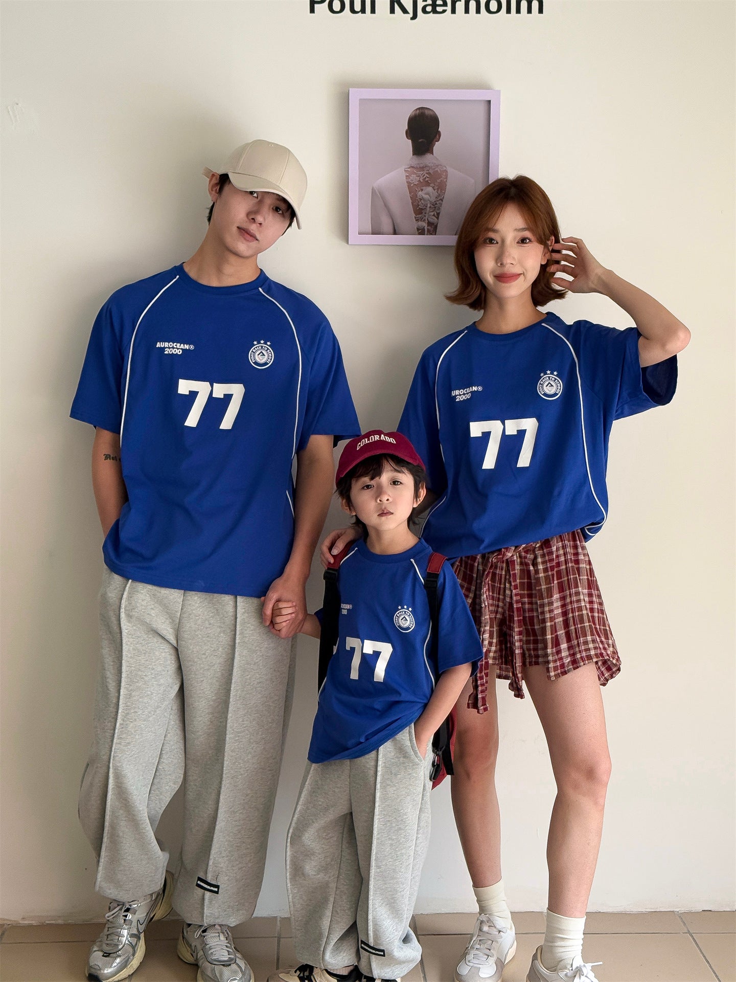 Children's Style Loose Boy Mixed Color Stripe Digital Family Wear Short Parent-child Outfit
