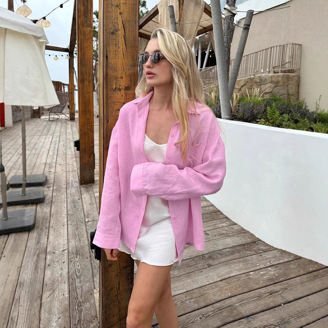 Women's Solid Color Casual Long Sleeves Shirt Blouse