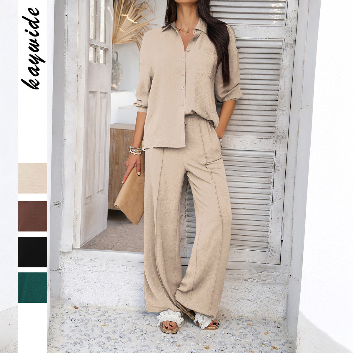 Women's Vacation Leisure Style Solid Color Two-piece Fashion Casual Suit