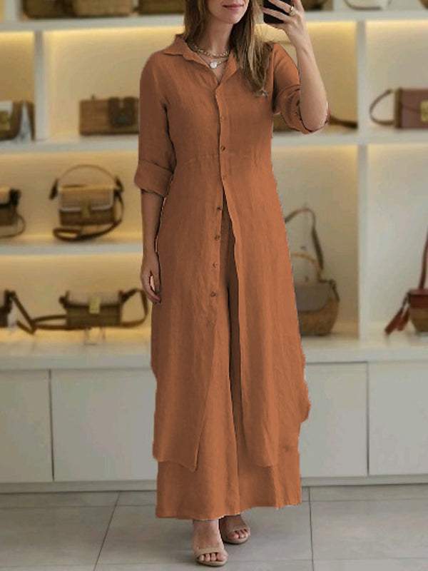 Women's Urban Elegant Cotton Linen Waisted Long-sleeved Fashion Casual Suit