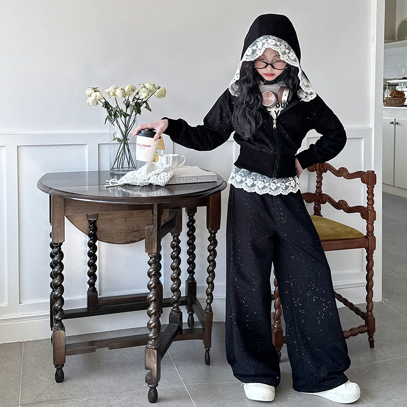 Children's Spring Bud Silk Lace Sier Hoodie Shirt Coat For Older Children's Suit
