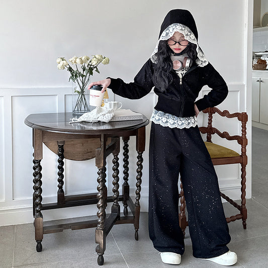 Children's Spring Bud Silk Lace Sier Hoodie Shirt Coat For Older Children's Suit