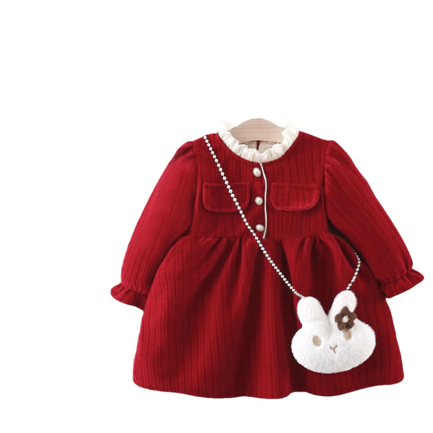 Children's Clothing Red Fleece-lined Padded Princess Children's Dress