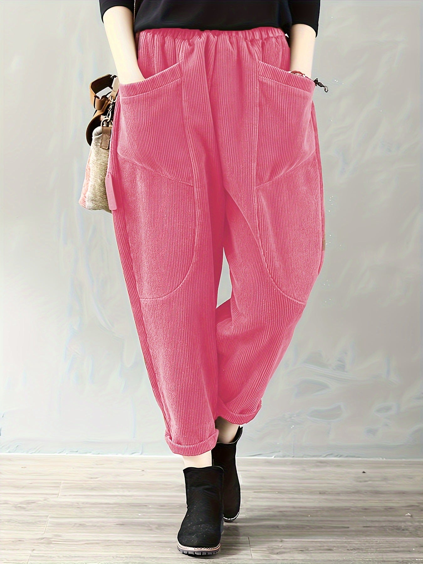 Women's Waist Fashion Corduroy Loose Outer Wear Pants