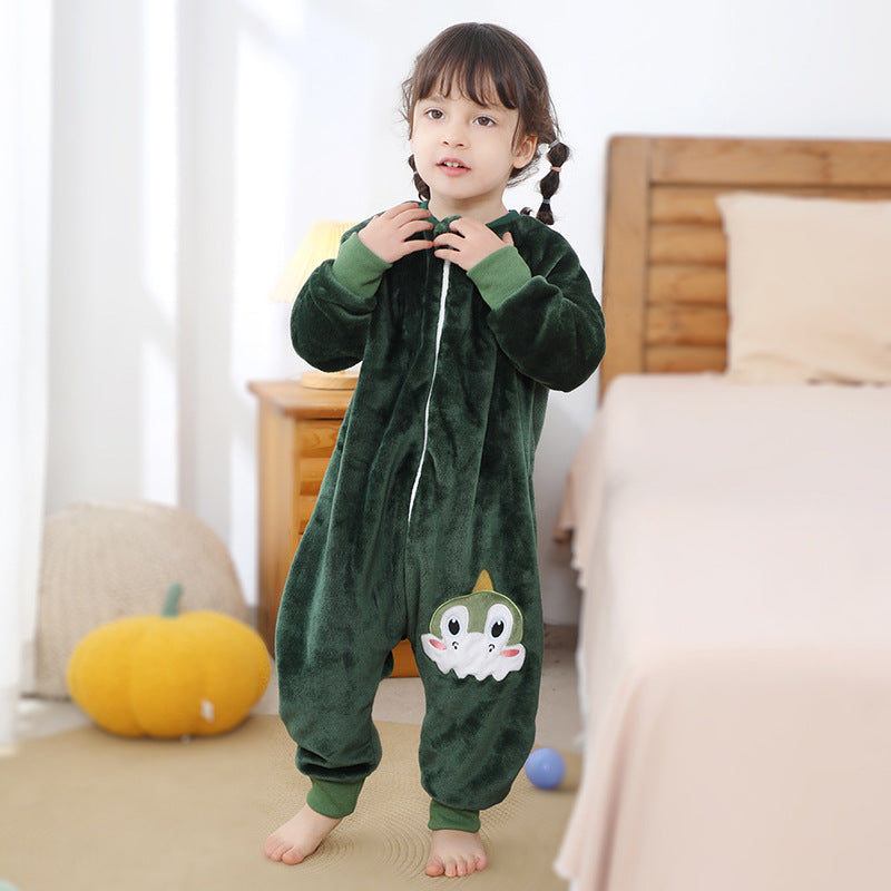 Children's One-piece Pajamas Flannel Cartoon Christmas Clothing Sleeping Jumpsuit, Climbing Suit