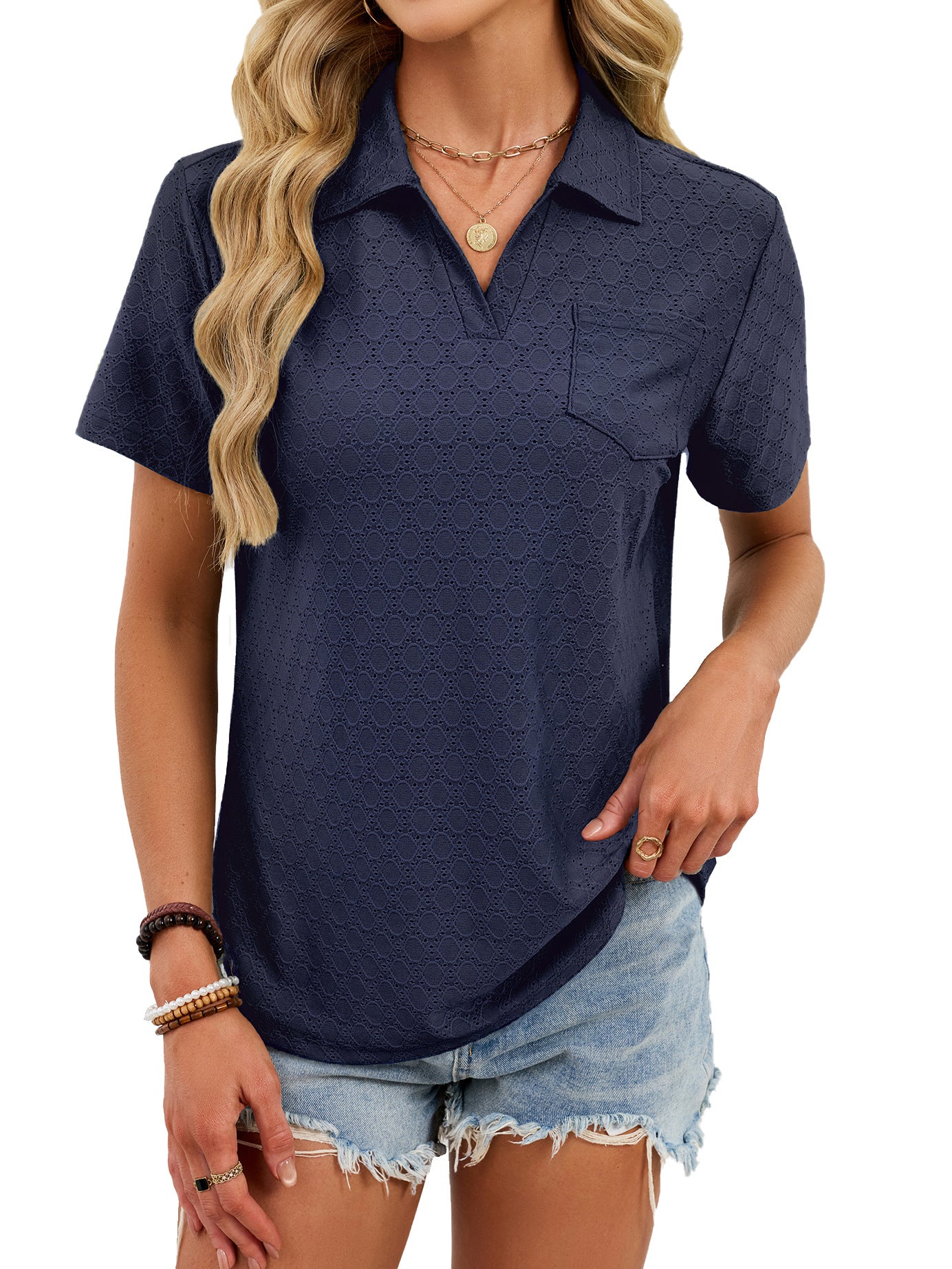 Women's Summer Sleeve Lapel Pocket Loose Shorts