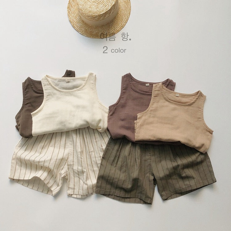Children's Striped Shorts Summer Boys Ramie Loose Casual Children's Pants