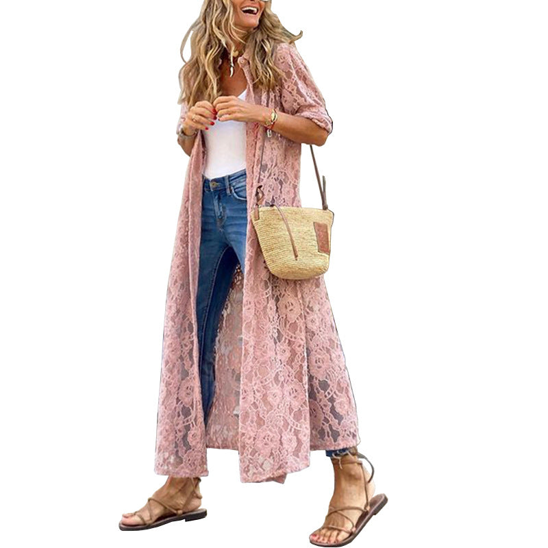 Lace Mesh Thin Long Sleeve Casual Blouse