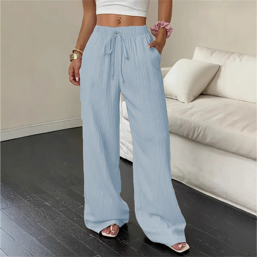 Women's Solid Color Textured Fabric Trousers Pants
