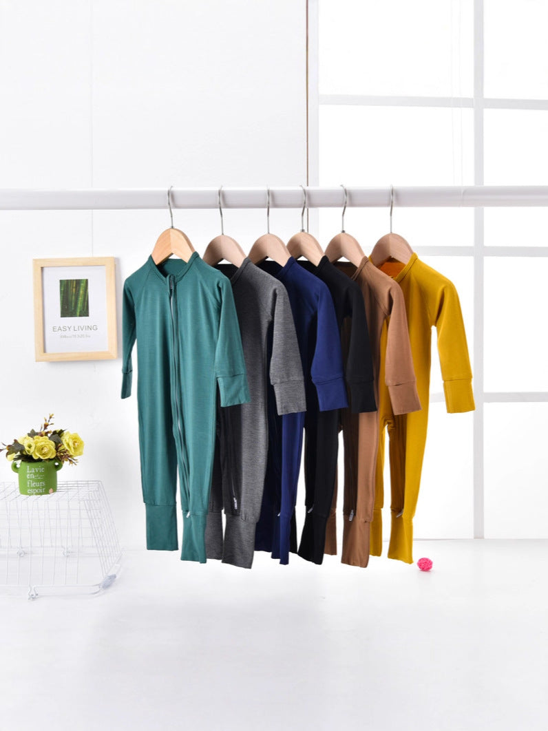 Bamboo Fiber Jumpsuits Romper Candy Color Long Sleeve Double Zipper Jumpsuit, Climbing Suit