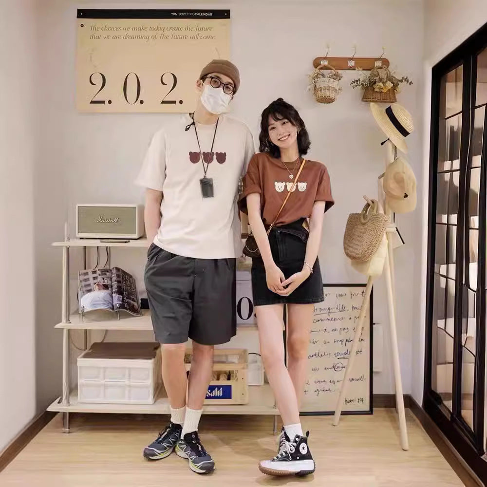 Korean Style Summer Clothing Family Pack Bear Class Parent-child Outfit