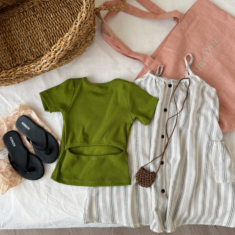 Children's Maida Korean Style Summer Striped Suspender Skirt Simple Children's Dress