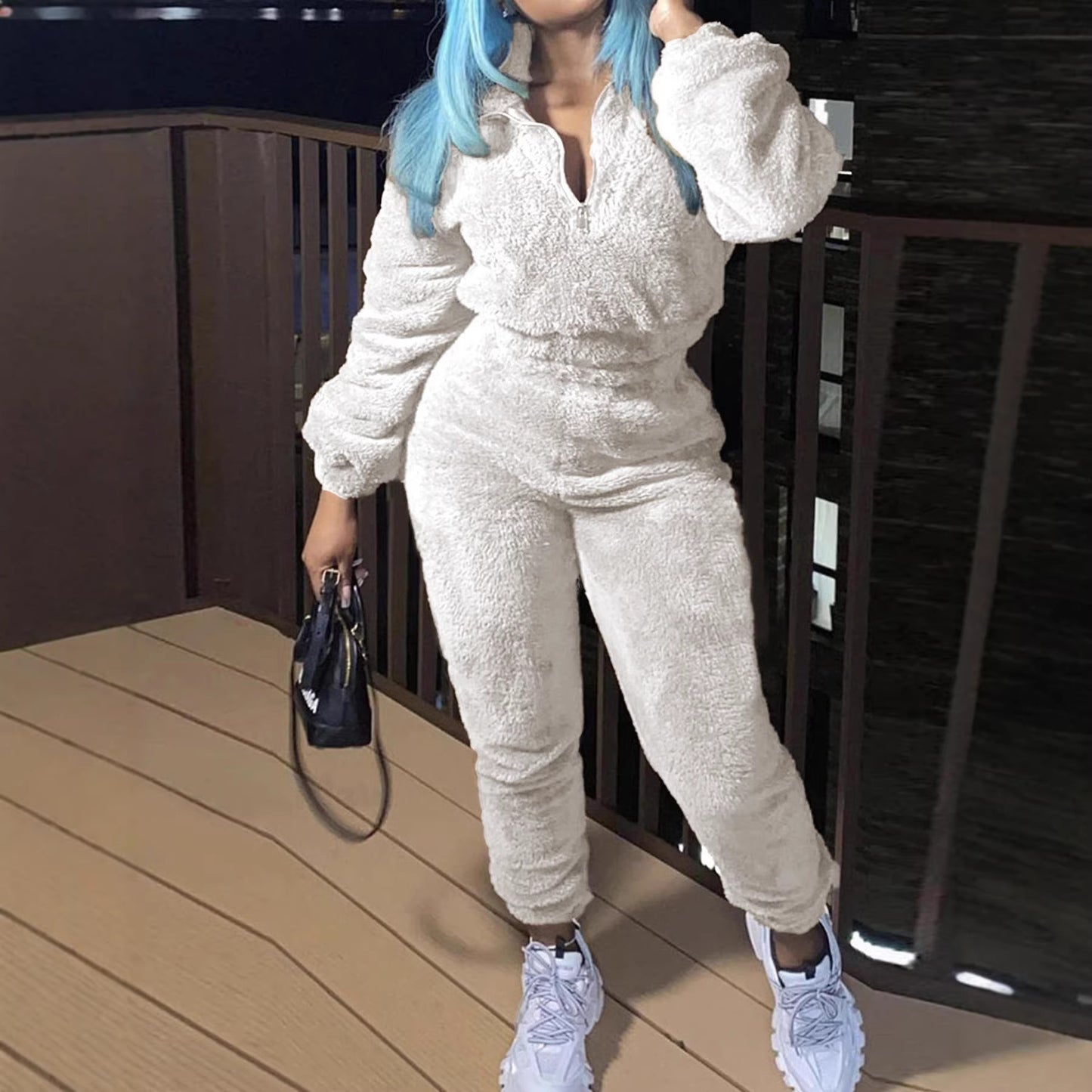 Women's Solid Color Long-sleeved Trousers Plush Fashion Casual Suit