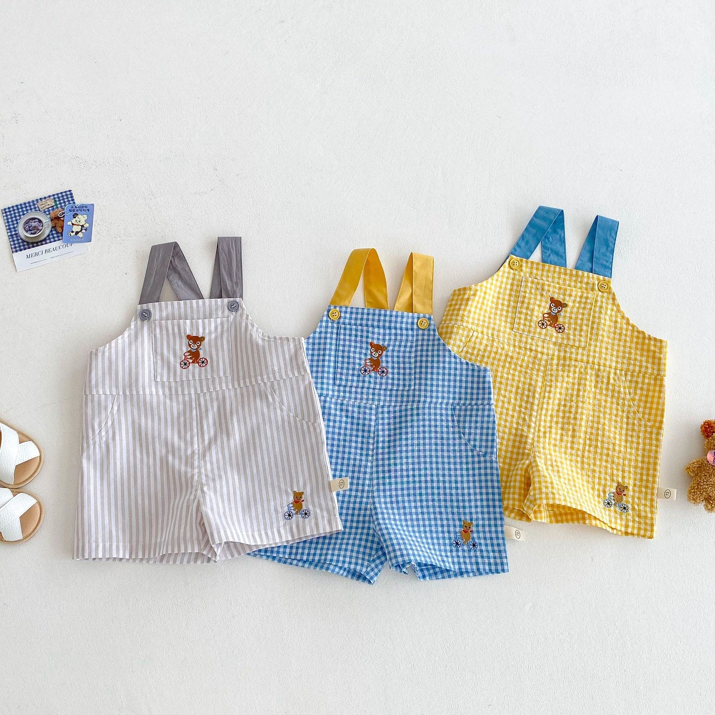 Children's No Plaid Suspender Summer Korean Contrast Color Bear Children's Pants