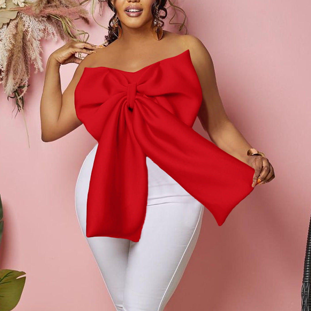 Women's Sexy Bow African Strapless Shirt Shorts