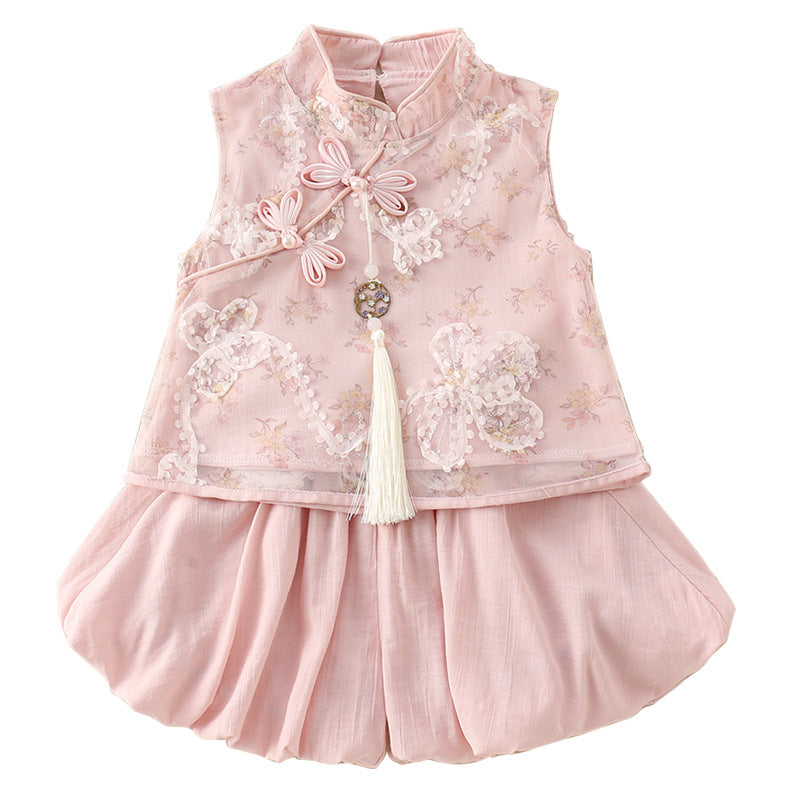 Children's Chinese Style Cheongsam Two-piece Hundred Days Banquet Graph Dress Jumpsuit, Climbing Suit