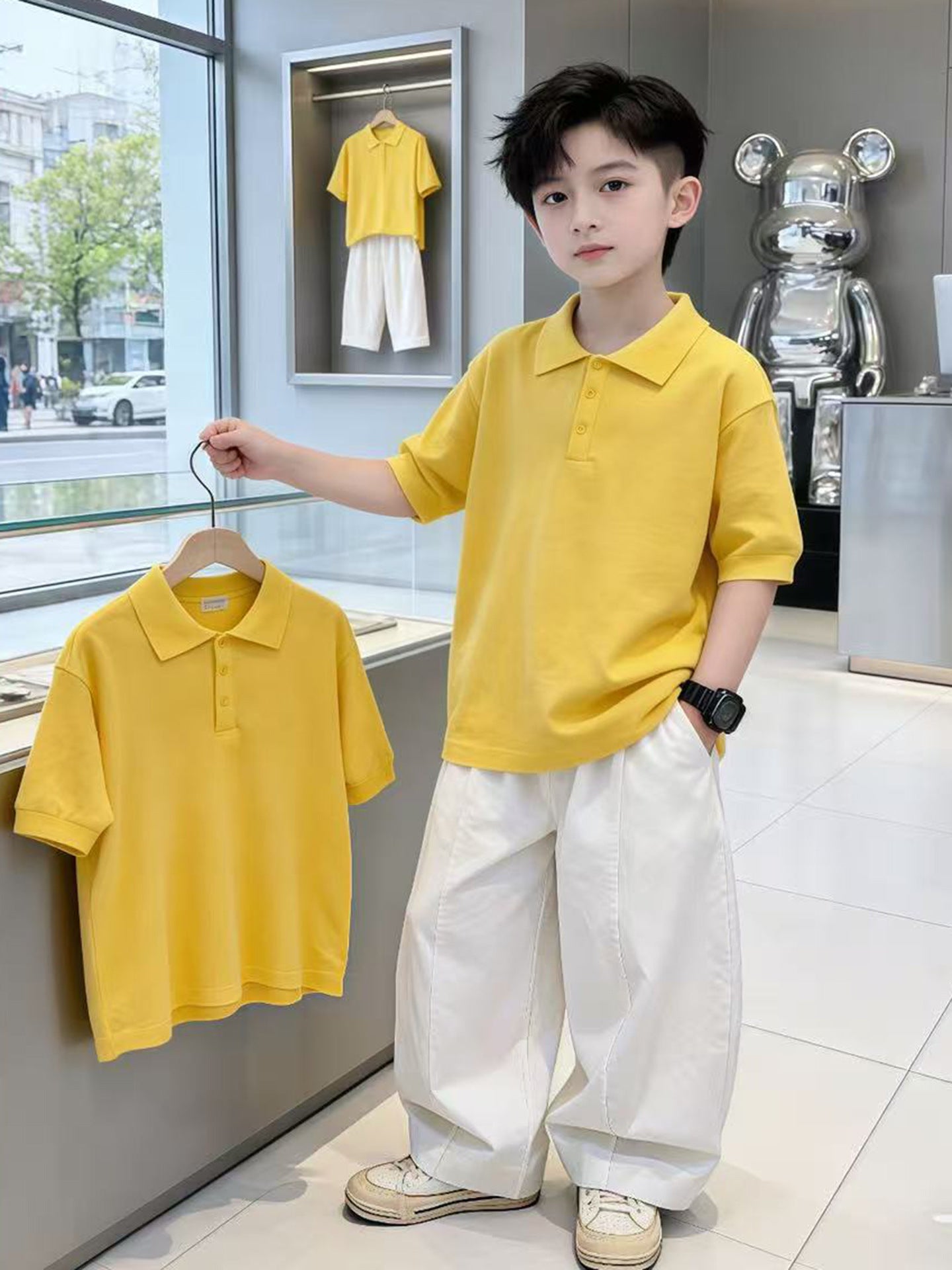 Children's Boys Summer Short-sleeved Shirt Trousers Two-piece Set Big Children's Suit