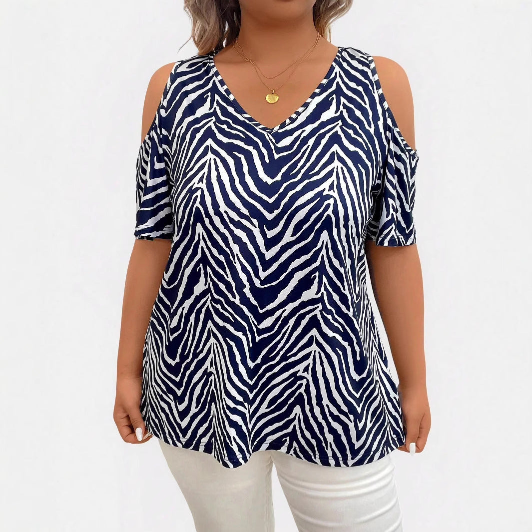 Women's Summer Shoulder Hollow Out Casual Comfortable Travel Large Size T-shirt