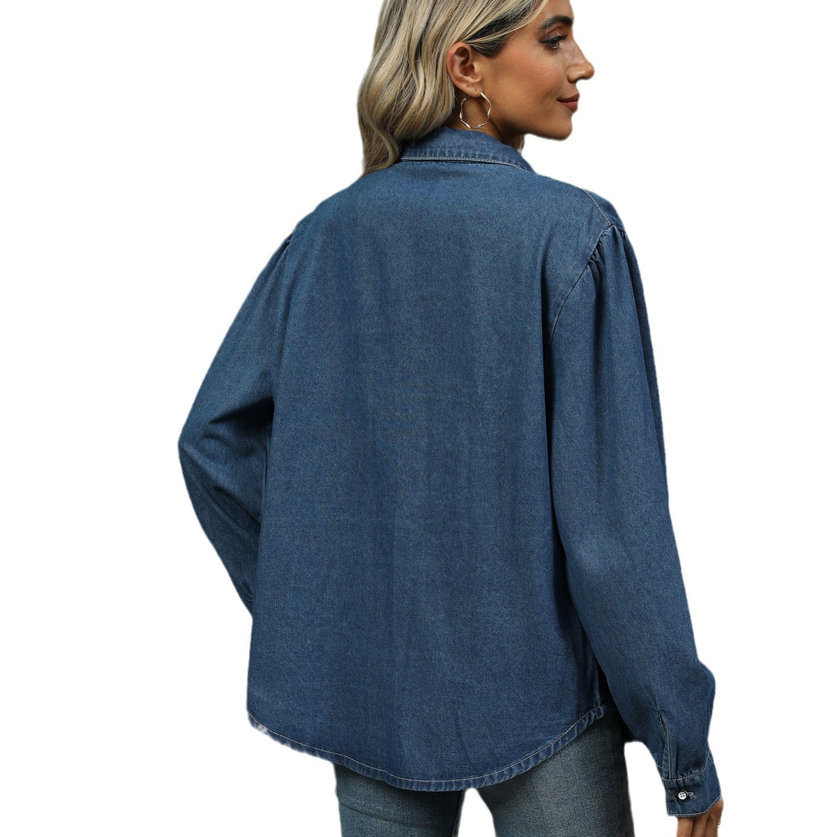 Women's Loose Washed-out Denim Shirt Long Sleeve Tops