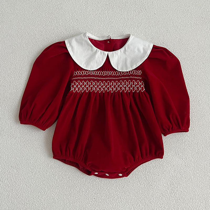 Collar Red Clothes For Babies Triangle Rompers Sisters Children's Dress