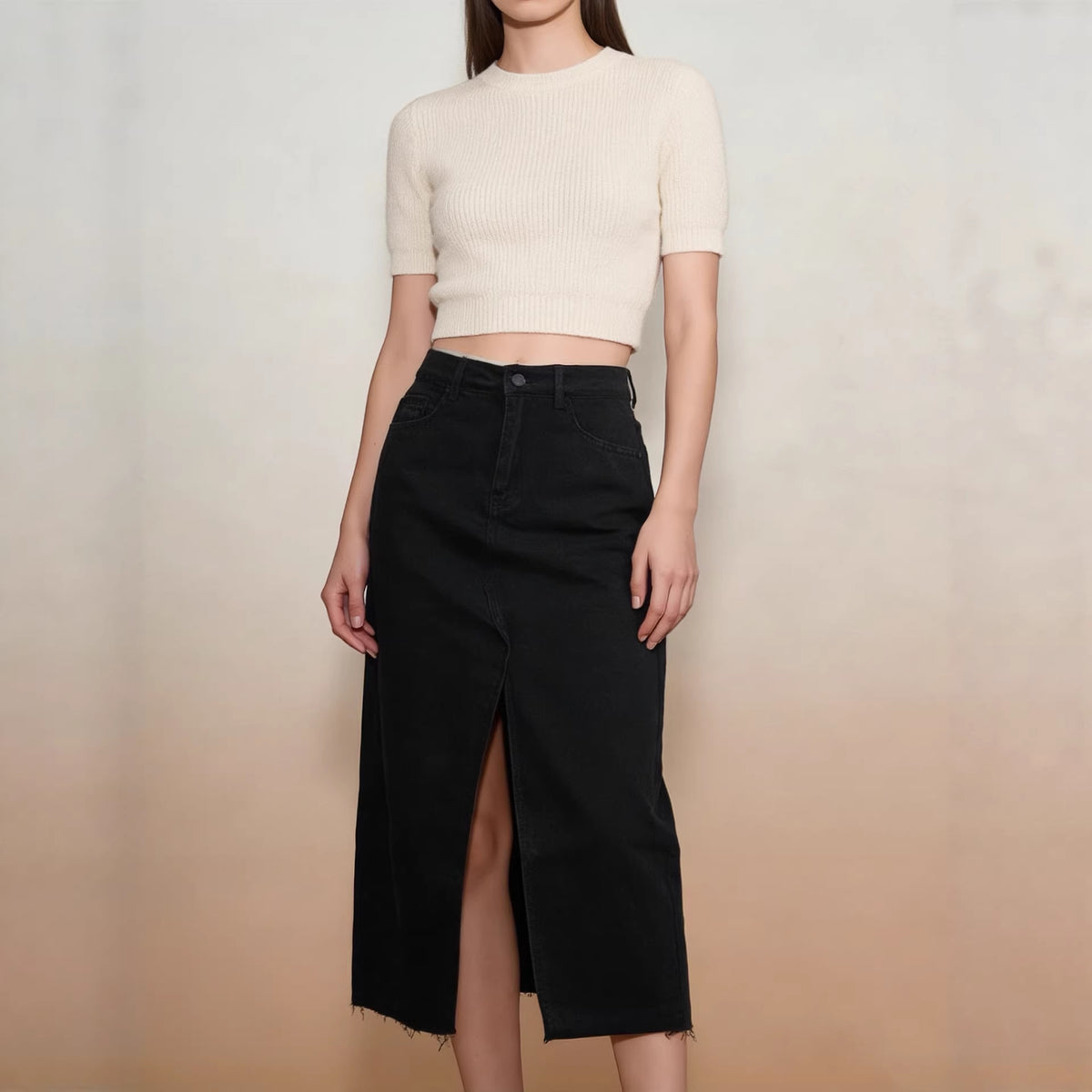 Women's Denim Split Sheath A- Line Slimming Skirts