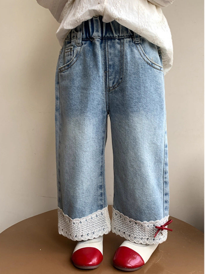 Children's Lace Bow Denim Fashionable Clothing Children's Pants