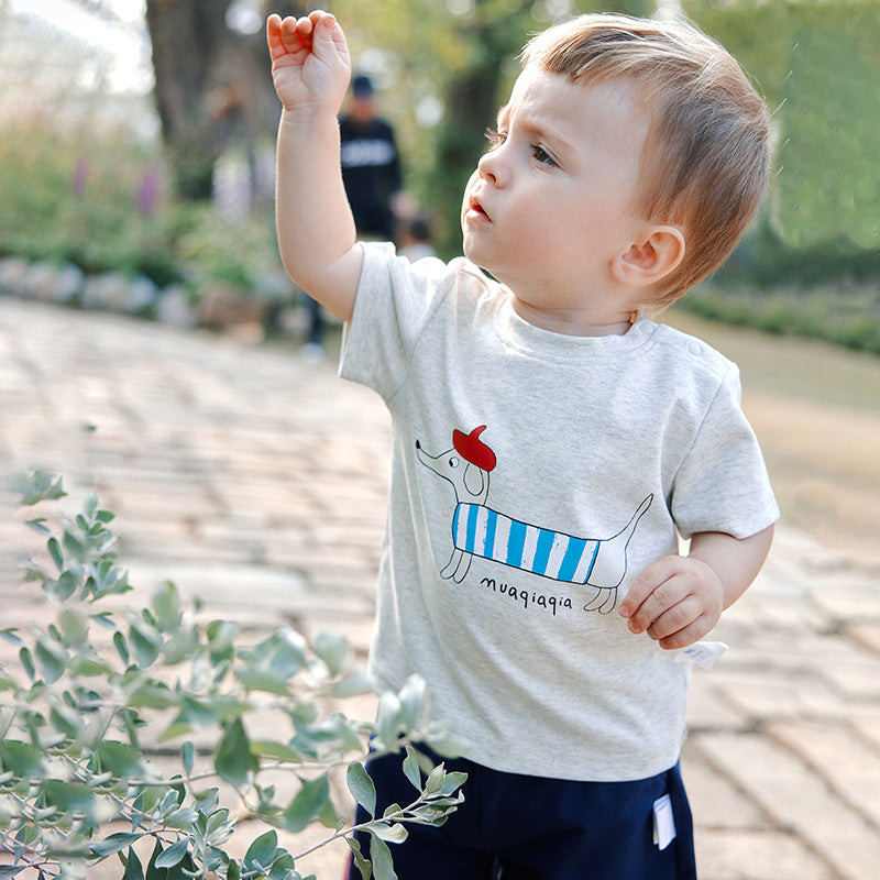 Boys Casual Tops Cute Sausage Puppy Children's T-shirt