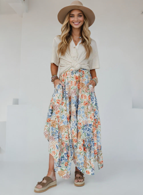 Bohemian National Style Personality Printed A- Line Skirt